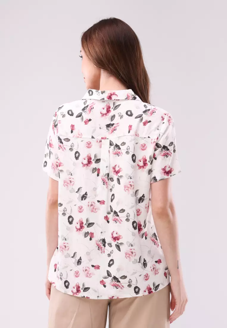 Woven Printed Soft Linen Short Sleeve Blouse