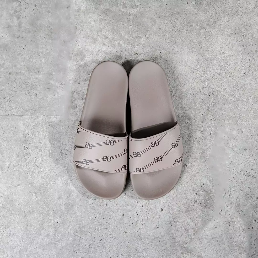 Sandal BALENCIAGA BB MONOGRAM LINE TAUPE SLIDE 100% ORIGINAL