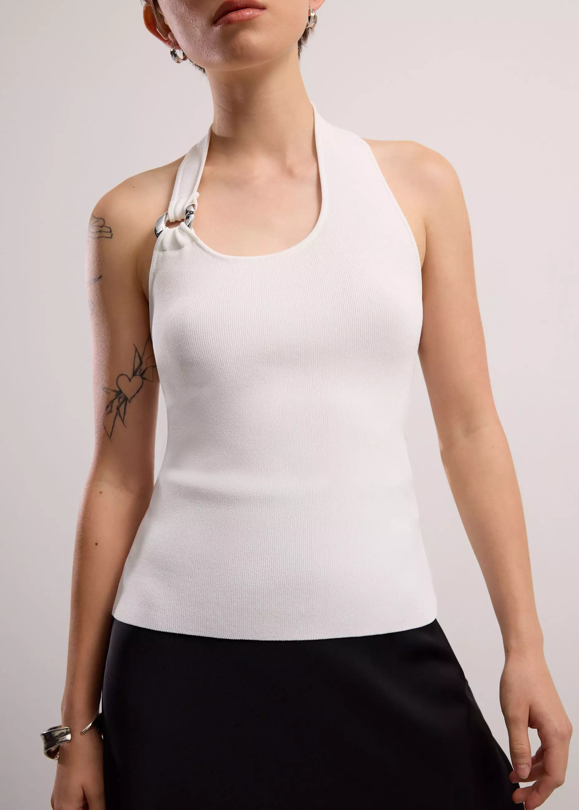 Atasan Wanita - Buckle Detail Knit Halter Fitted Top