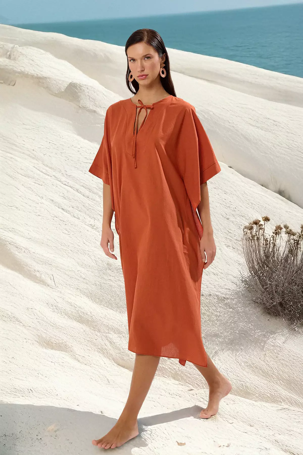 Tile Maxi Bat Sleeve Beach Dress