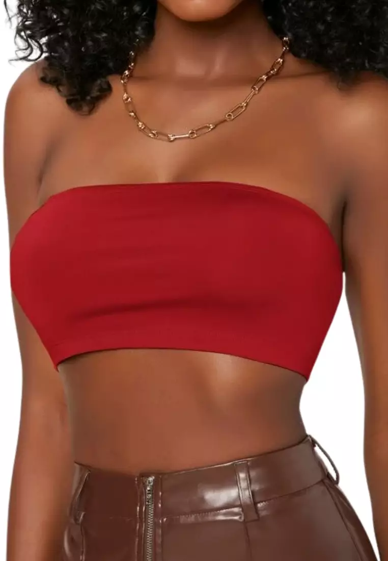 2 Pack Premium Asher Strapless Non-Slip Ice Silk Bralette Top in Red and Nude