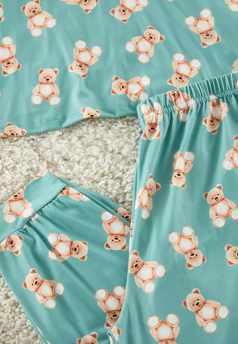 Plus Size Teddy Bear Printed Pyjama Set