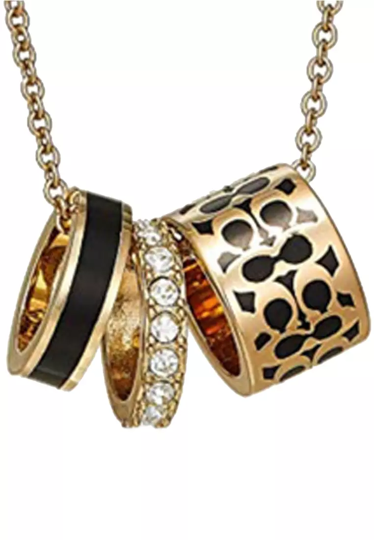 Coach Signature Enamel Necklace in Gold/ Black C9446
