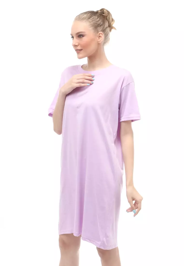 Finch Midi Dress Wanita Short Sleeves Motif Polos - Lilac