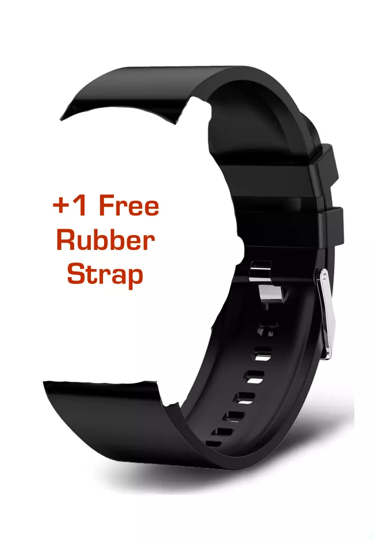 Unisex IOS/Android Black SmartWatch with Stainless Steel Bracelet + 1 Free Black Rubber Strap