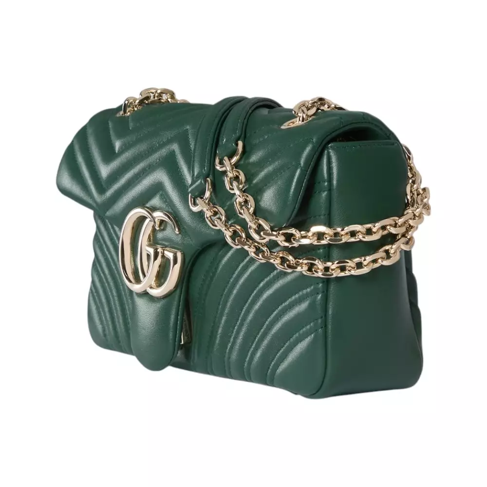 GG Marmont Medium Back Pocket Shoulder Bag Green Ghw