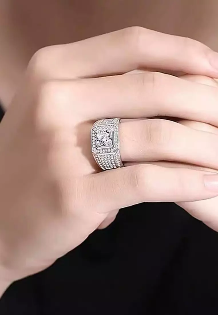 Cincin Pria Original Perhiasan Cincin Fashion Pria Tunangan Sertifikat GRA Cincin Cowok silver color