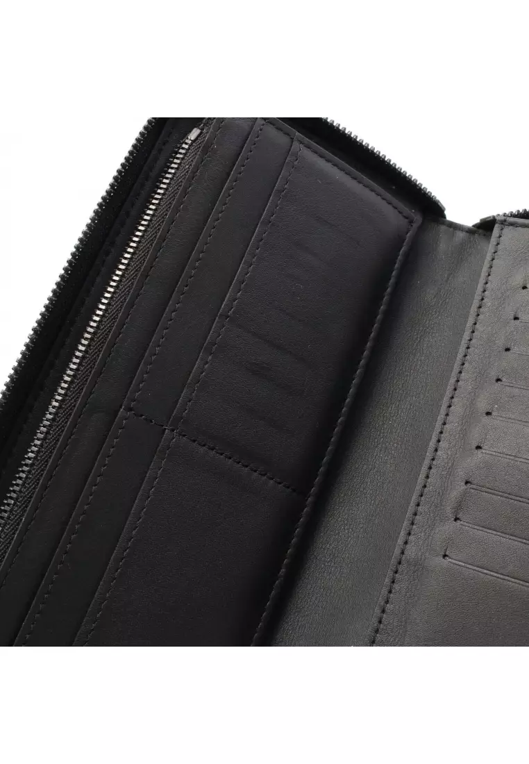Pre-Loved Louis Vuitton zippy wallet Vertical monogram shadow round zipper long wallet leather black