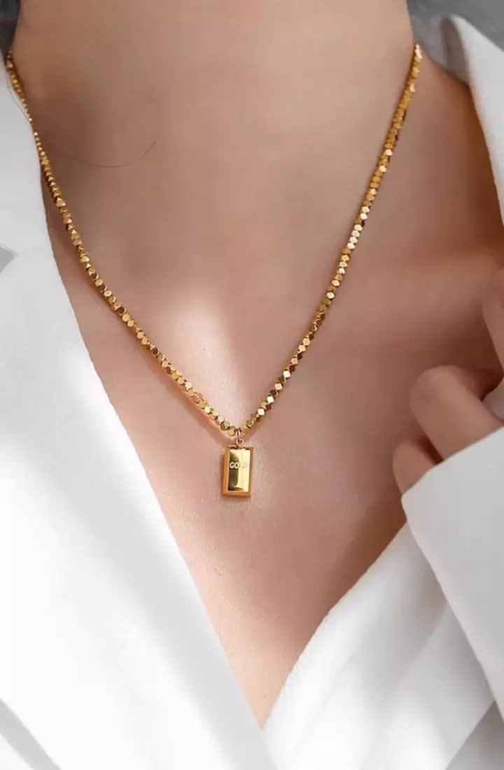 Auryn 幸运金砖吊坠方块链项链