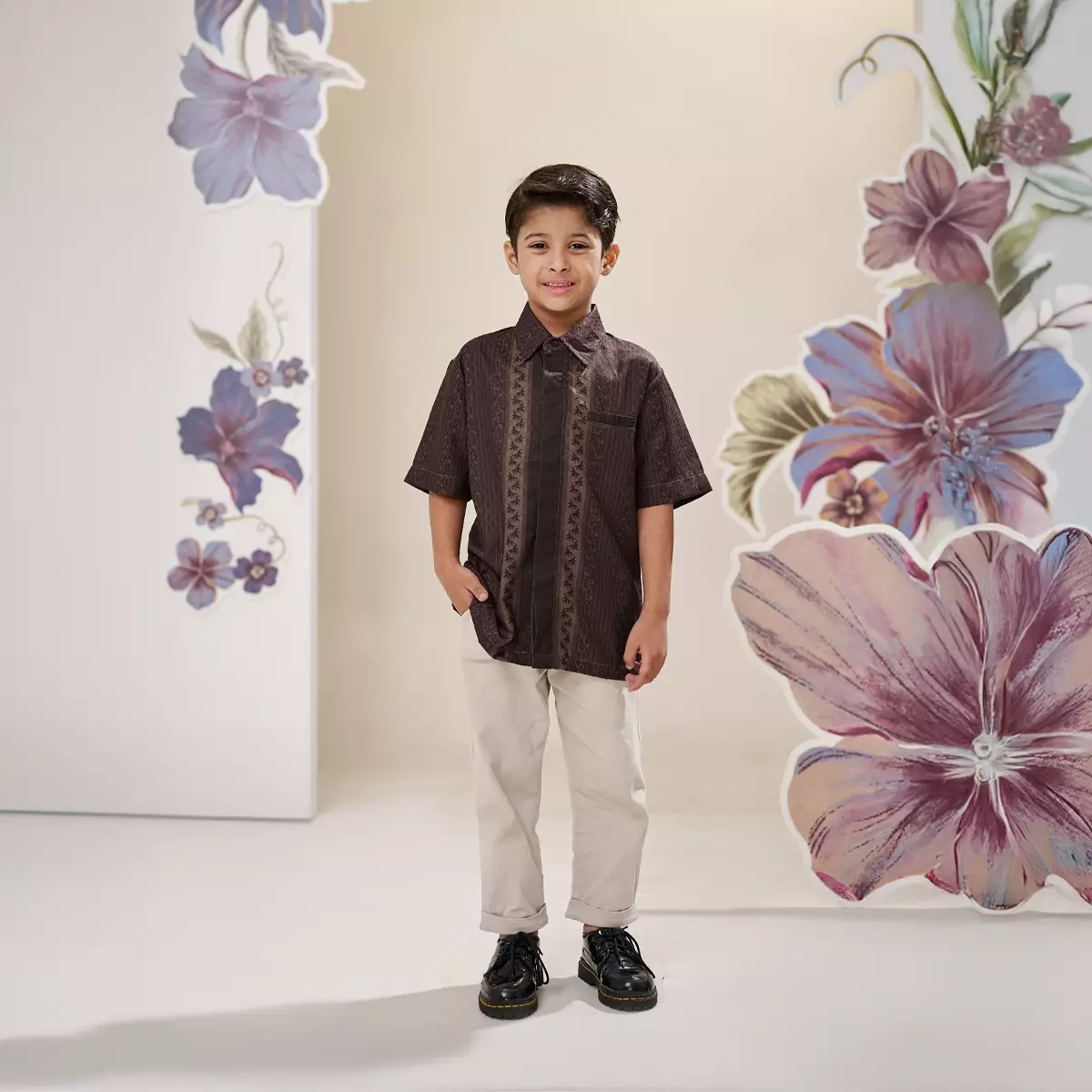 ZM Zaskia Mecca - Tanaya Maroon Kemeja Koko Anak Pria - Alkisah - Edisi Timun Mas