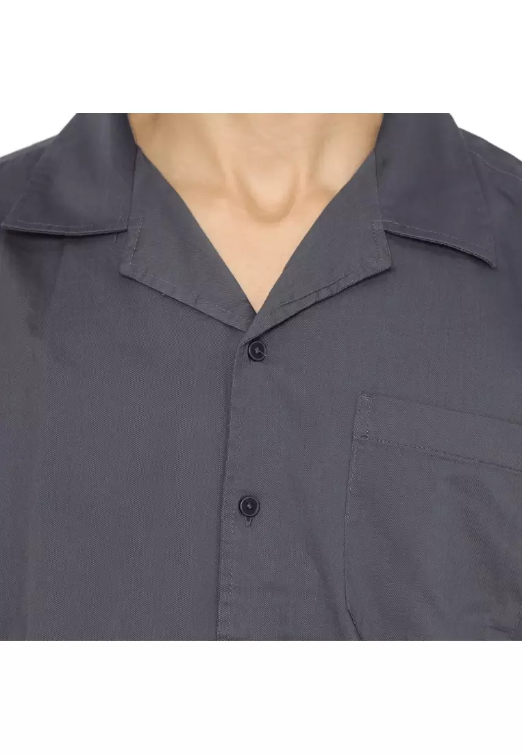 RBJ Kemeja Polos Twill Rayon Krah Hawaii Abu Tua Regular Fit Pria