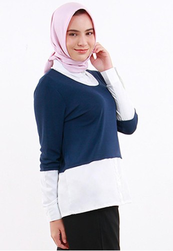 Jual Queensland Kemeja Wanita Muslim Lengan Panjang B10067q Navy Original Zalora Indonesia