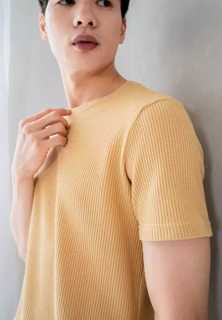 Kale Waffle Soft Yellow / Kaos Polos Tekstur Lengan Pendek Pria / Unisex
