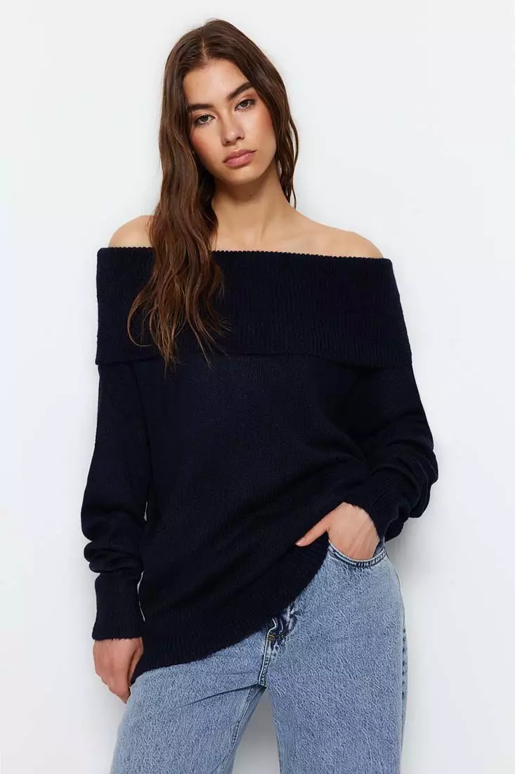 Navy off the hot sale shoulder sweater