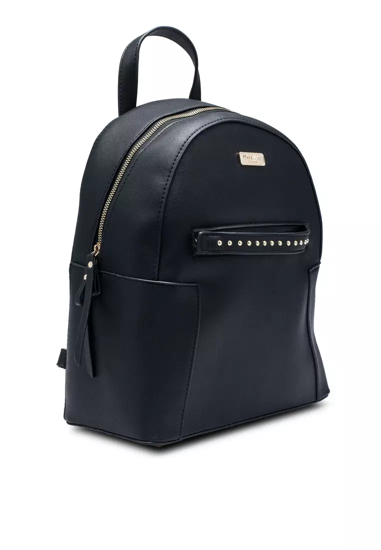 Black leather sales studded backpack