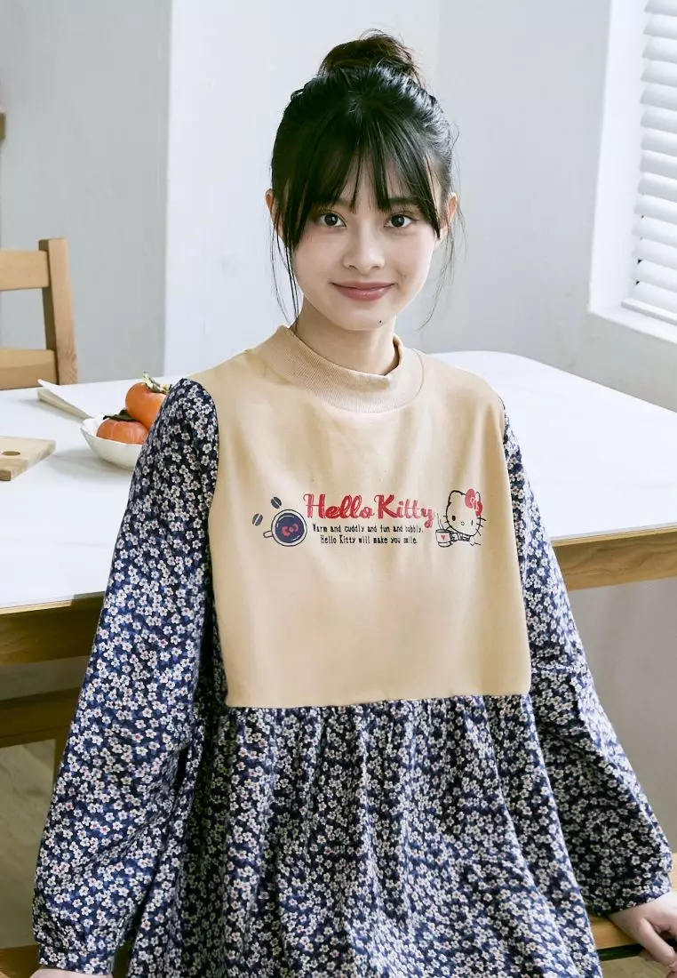 KITTY拿鐵咖啡系列．純棉小碎花假兩件背心洋裝《KB1413》