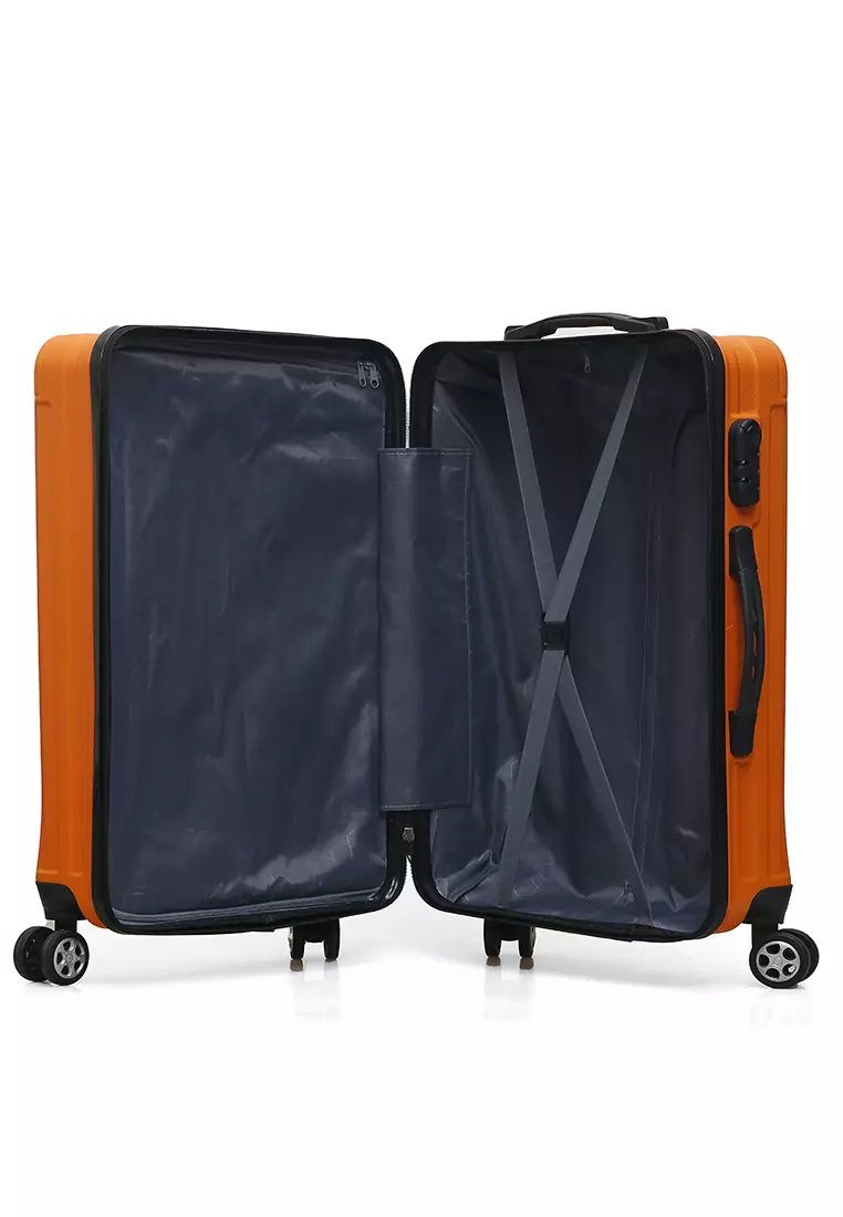 Isvara Tas Koper Hardcase Unisex One Set Suitcase Number Code Combination Lock Large Compartment Material ABS+PVC Coated ORIGINAL - Orange
