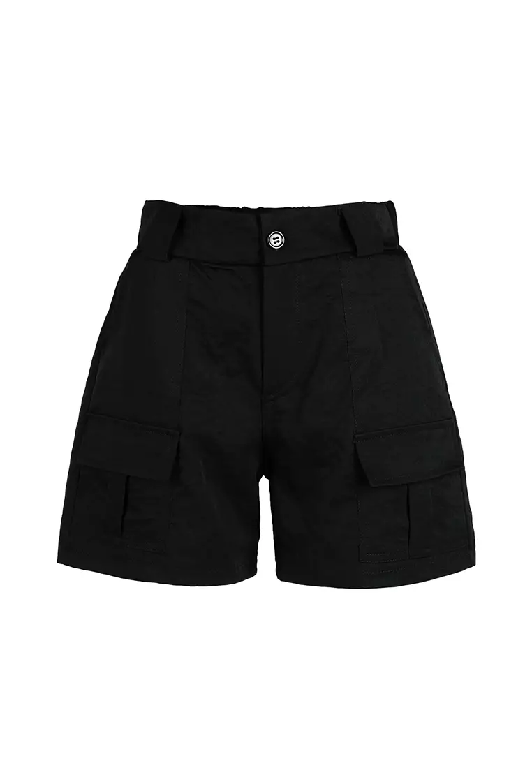 Celana Pendek Kargo Solid Lingkaran Sabuk Hitam