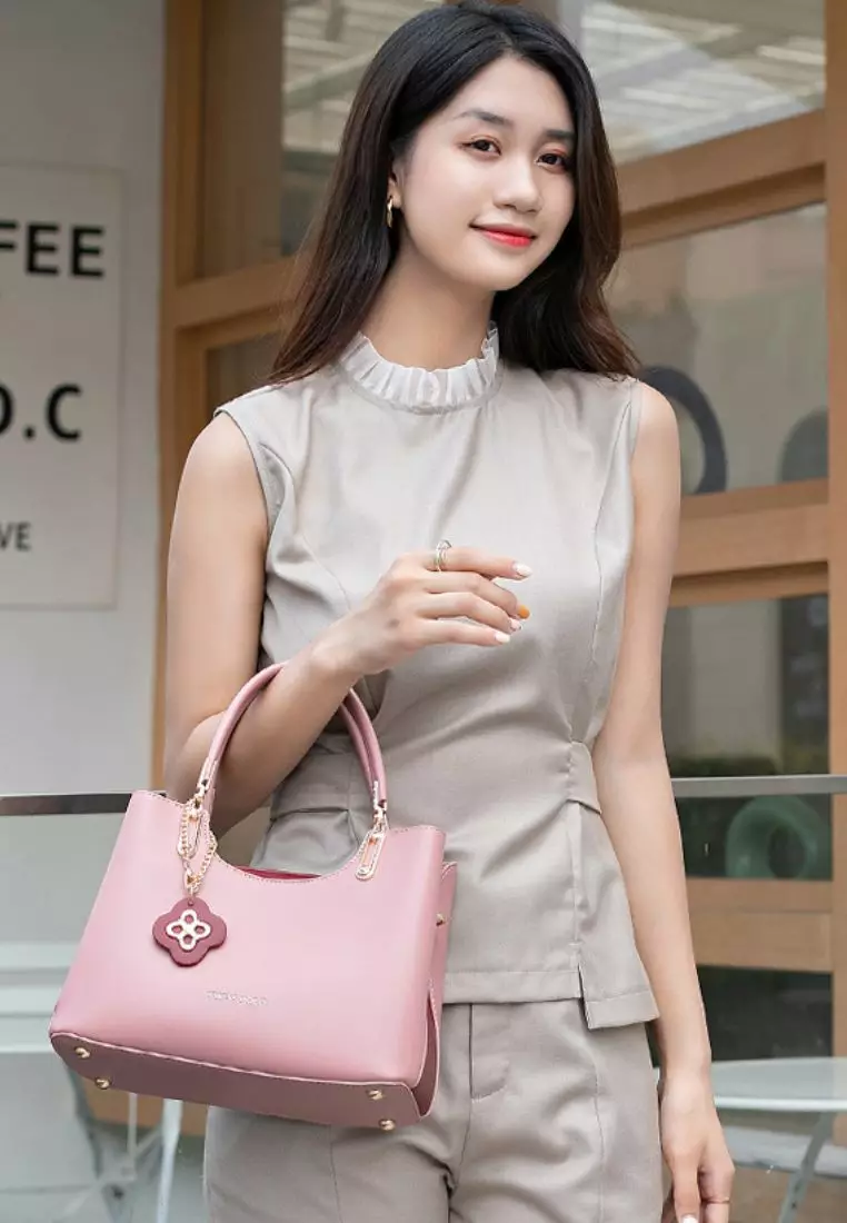 Women's Top Handle Bag / Sling Bag / Crossbody Bag (Tas Selempang / Tas Tangan) - Merah Jambu