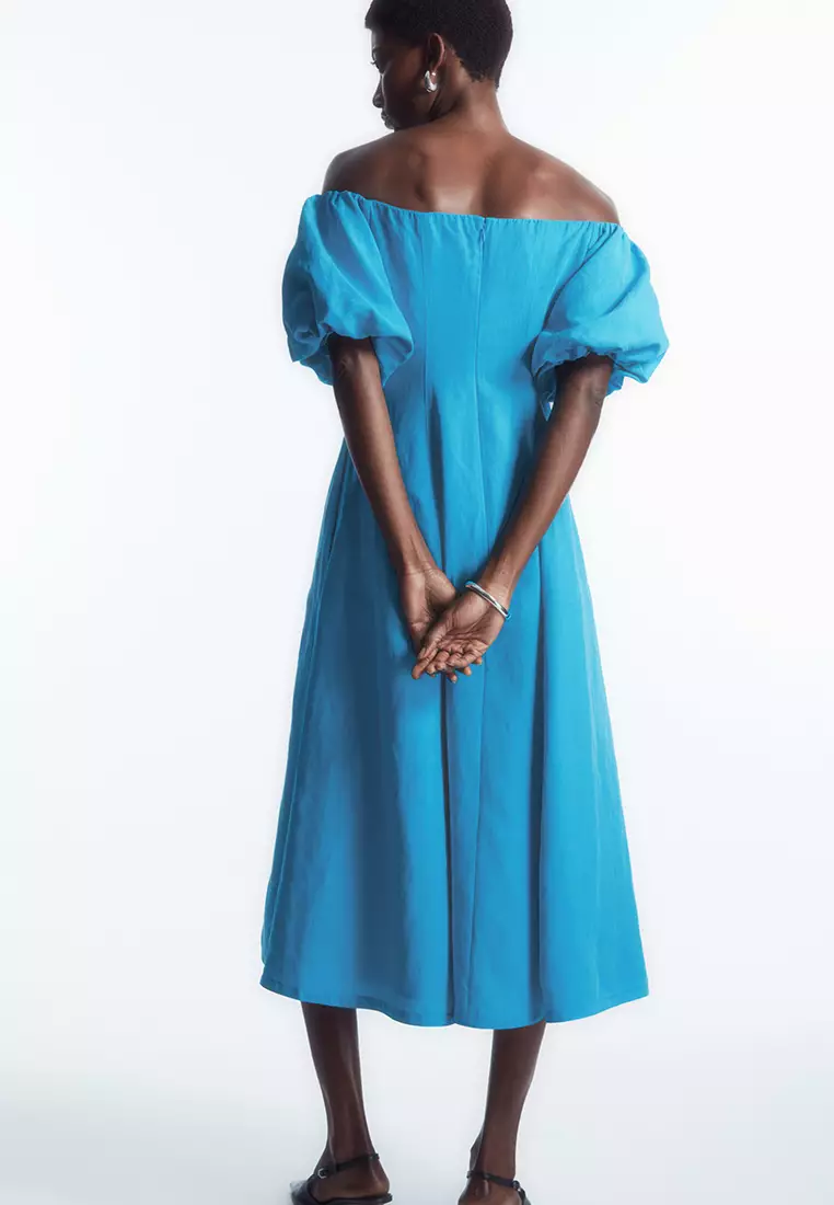 cos-off-the-shoulder-puff-sleeved-midi-dress-2024-buy-cos-online