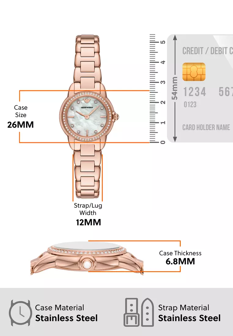 Emporio Armani Women's Analog Watch ( AR11671 ) - Quartz, Rose Gold Case, Round Dial, 12 MM Rose Gold Stainless Steel Band