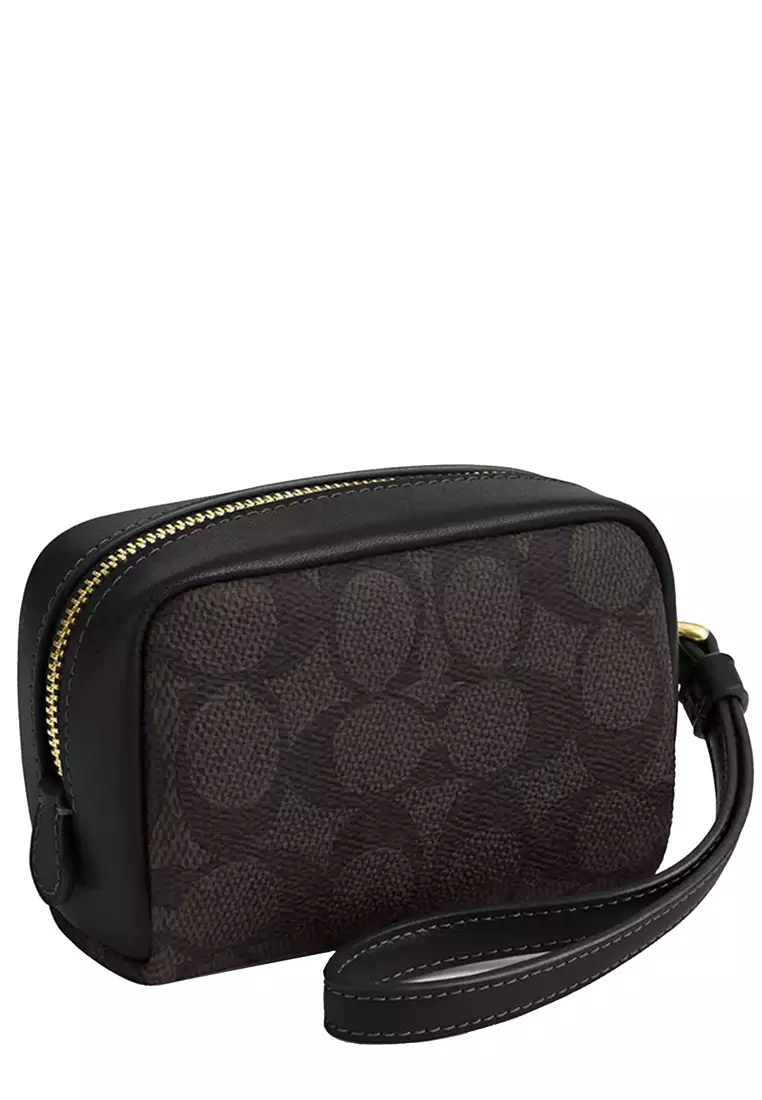 Pouch Wristlet In Signature Canvas in Walnut/ Black CW907