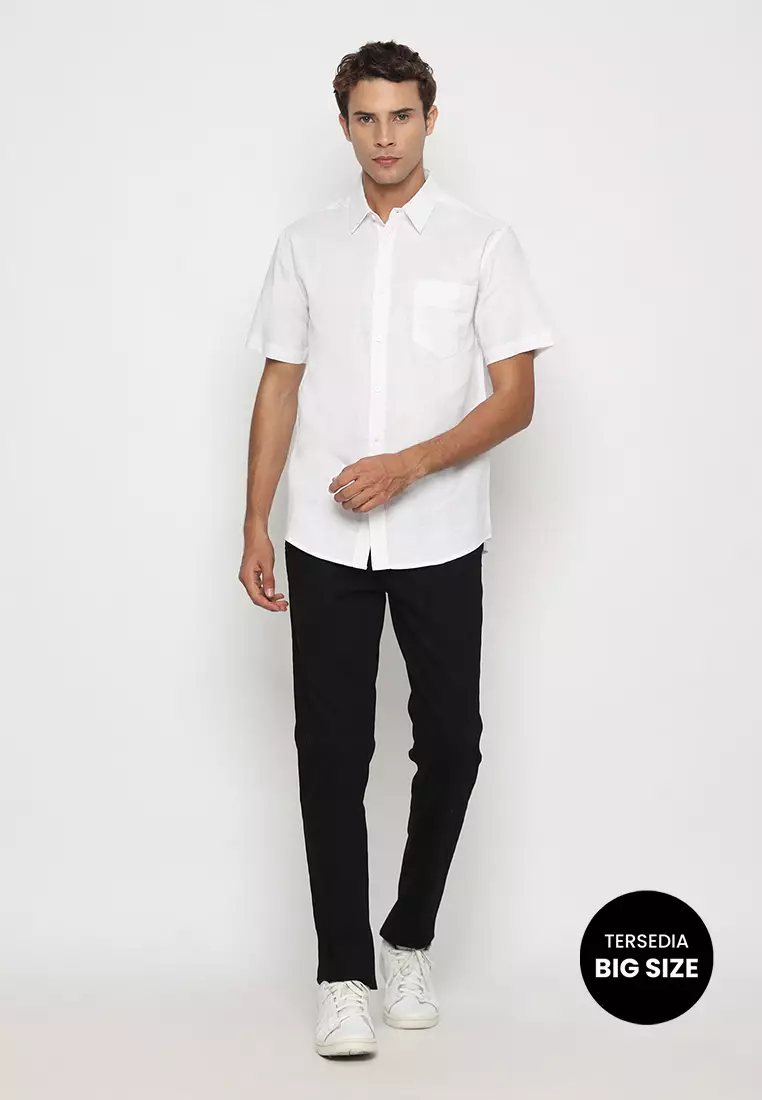 RBJ Kemeja Polos Cotton Slub Putih Regular Fit Big Size