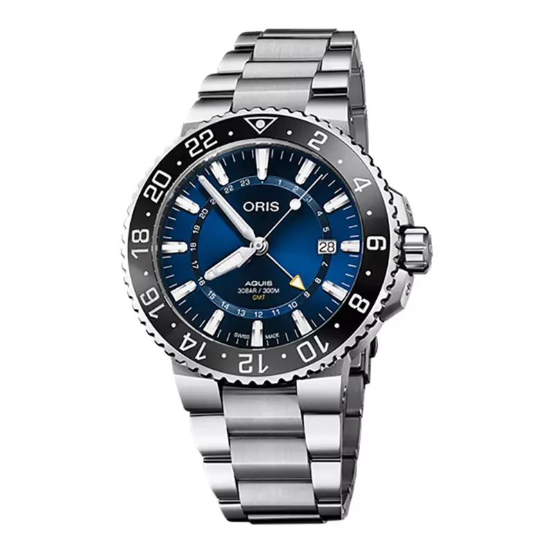 Jam Tangan Pria Oris Aquis 01-798-7754-4135-07-8-24-05PEB GMT Date Blue Dial Stainless Steel Strap