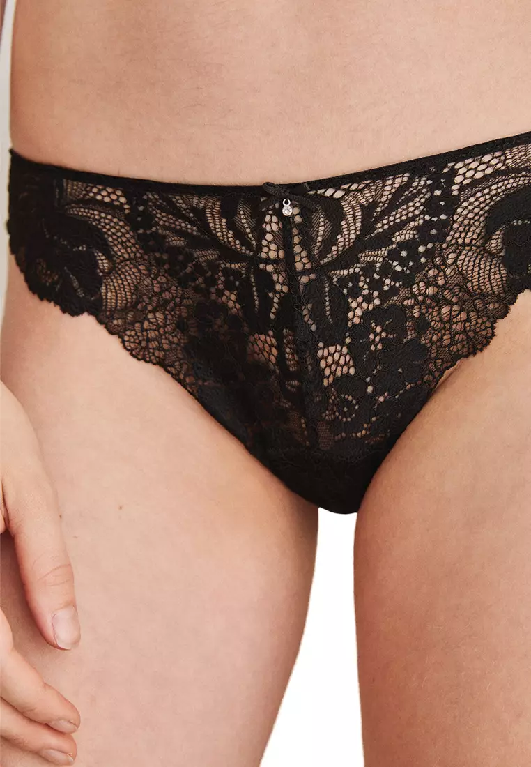 Buy Women'Secret Black Lace Wide Side Brazilian Panty 2024 Online