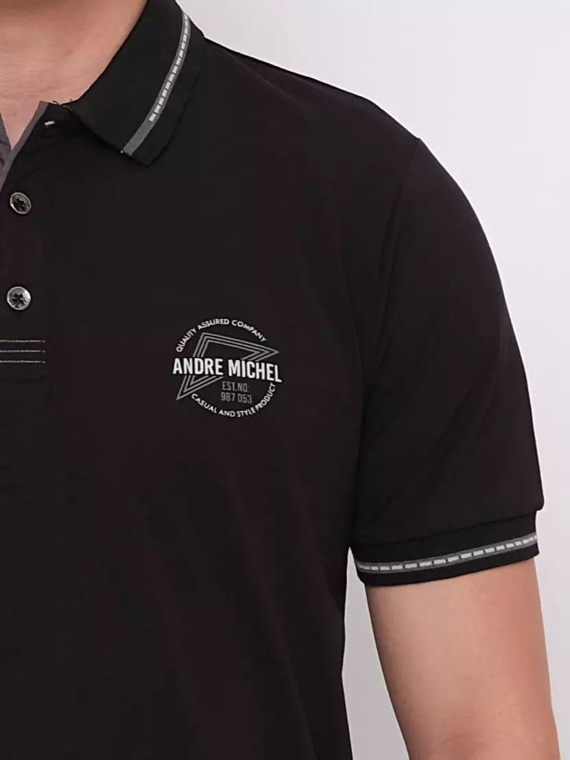 Polo Shirt Katun Spandex Lengan Pendek Sablon Hitam 3465