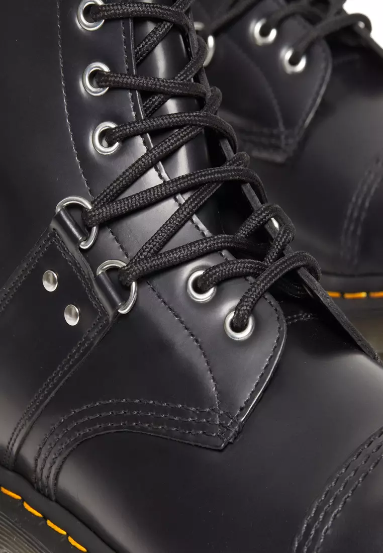 1460 HARDWARE POLISHED SMOOTH LEATHER LACE UP BOOTS BLACK - WOMEN