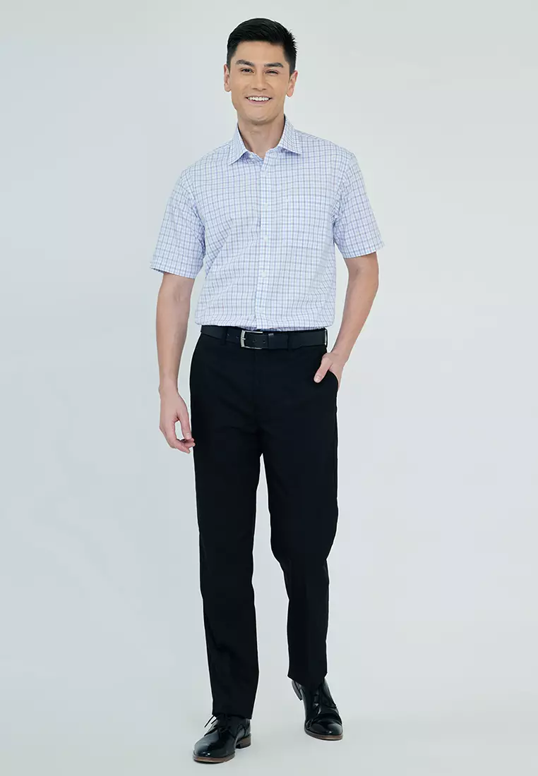 Easy Care Plaid Poplin Cotton Executive Short Sleeve Shirt