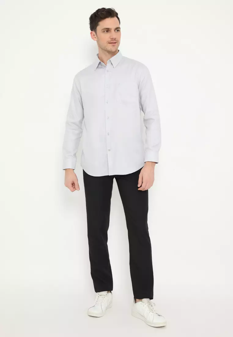 Jobb Brioni Kemeja Pria Lengan Panjang Regular Fit Abu-Abu