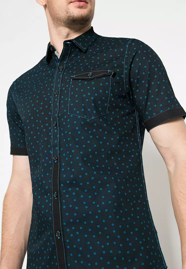 Johnwin - Kemeja Casual - Kemeja Lengan Pendek - Hitam Motif - ASH.670.K880.745.C-S/S