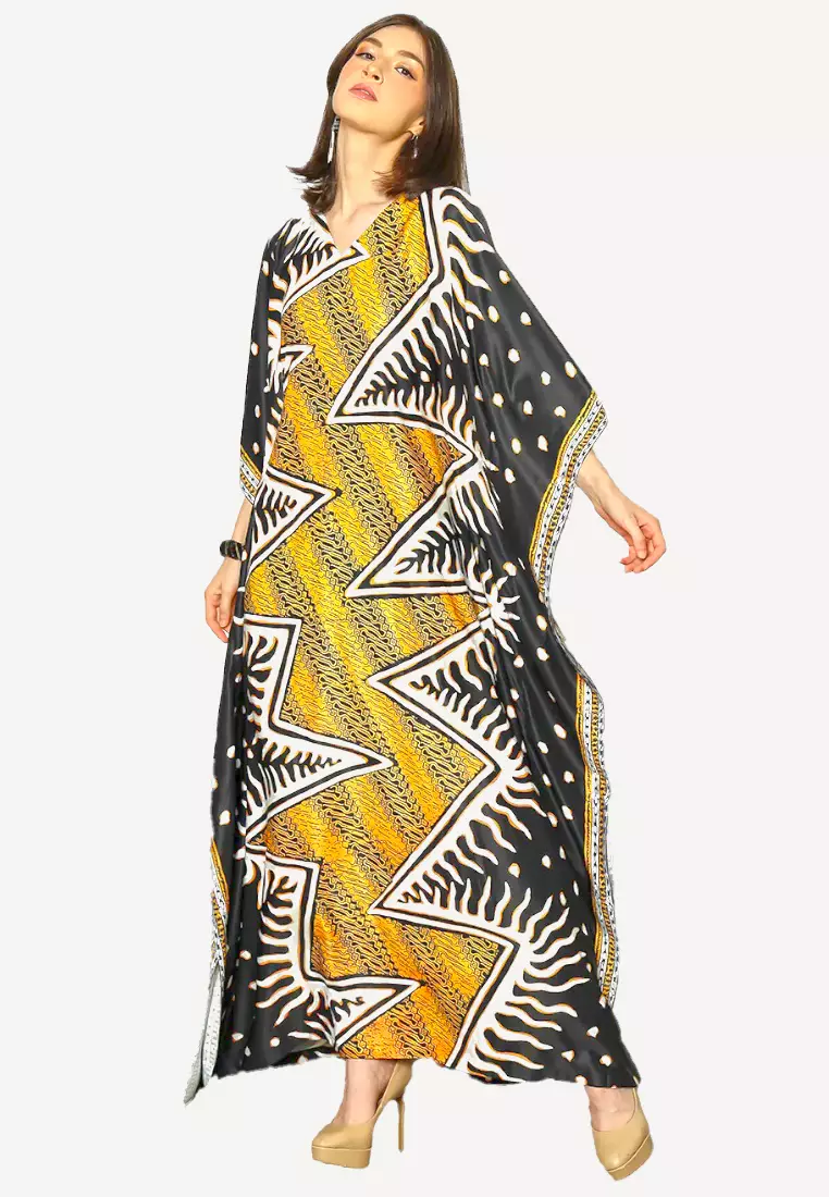 Kanzi Exclusive Short Sleeve Batik Kaftan Black