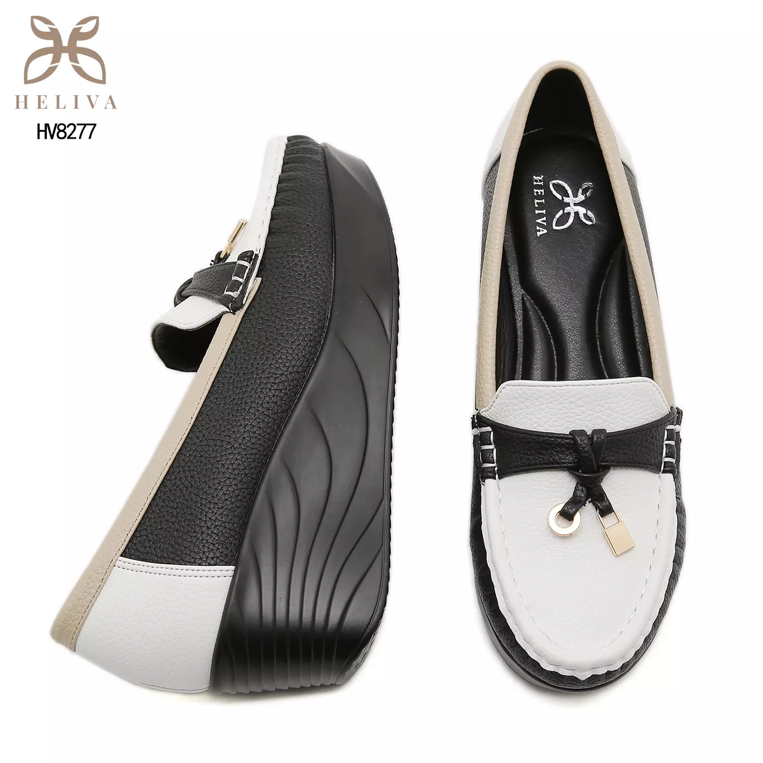 HELIVA AURETTA Premium Colorblock Tassel Wedge Loafers for Women HV8277