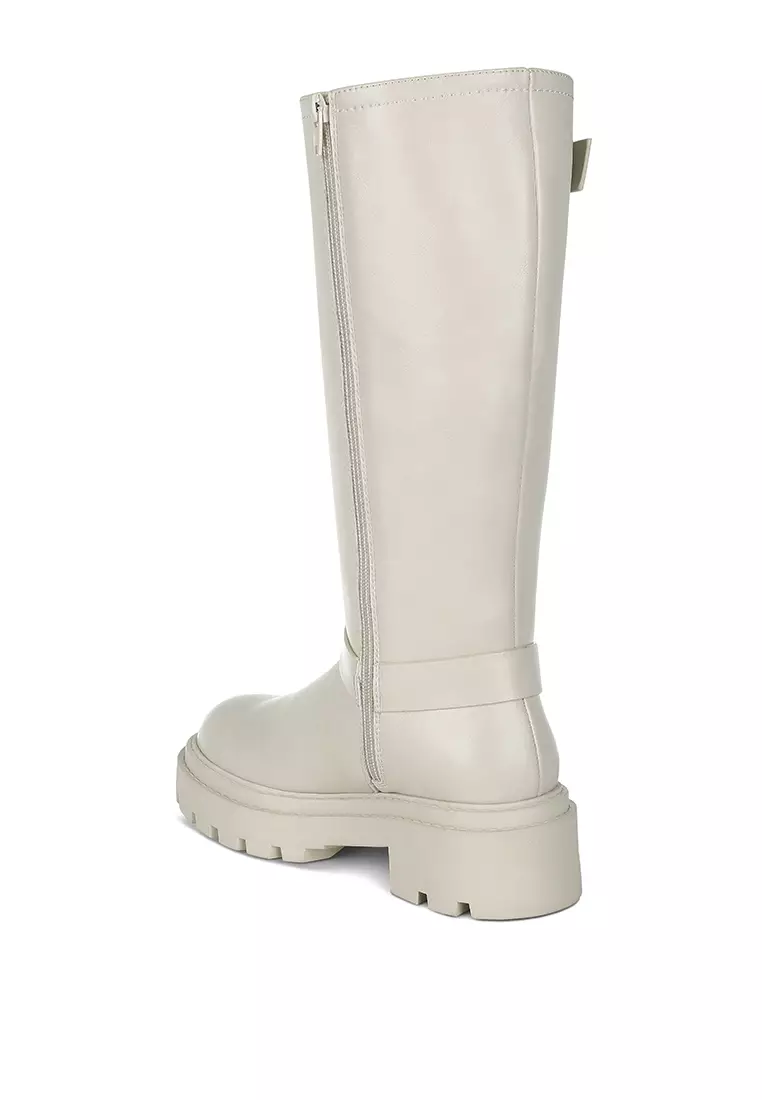 Harness Detail Long Boots in Beige