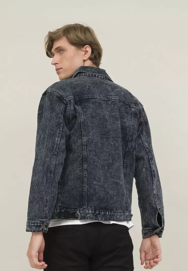Jaket Jeans Pria Polos Tebal Dilan Jaket Denim Abu tua Pudar