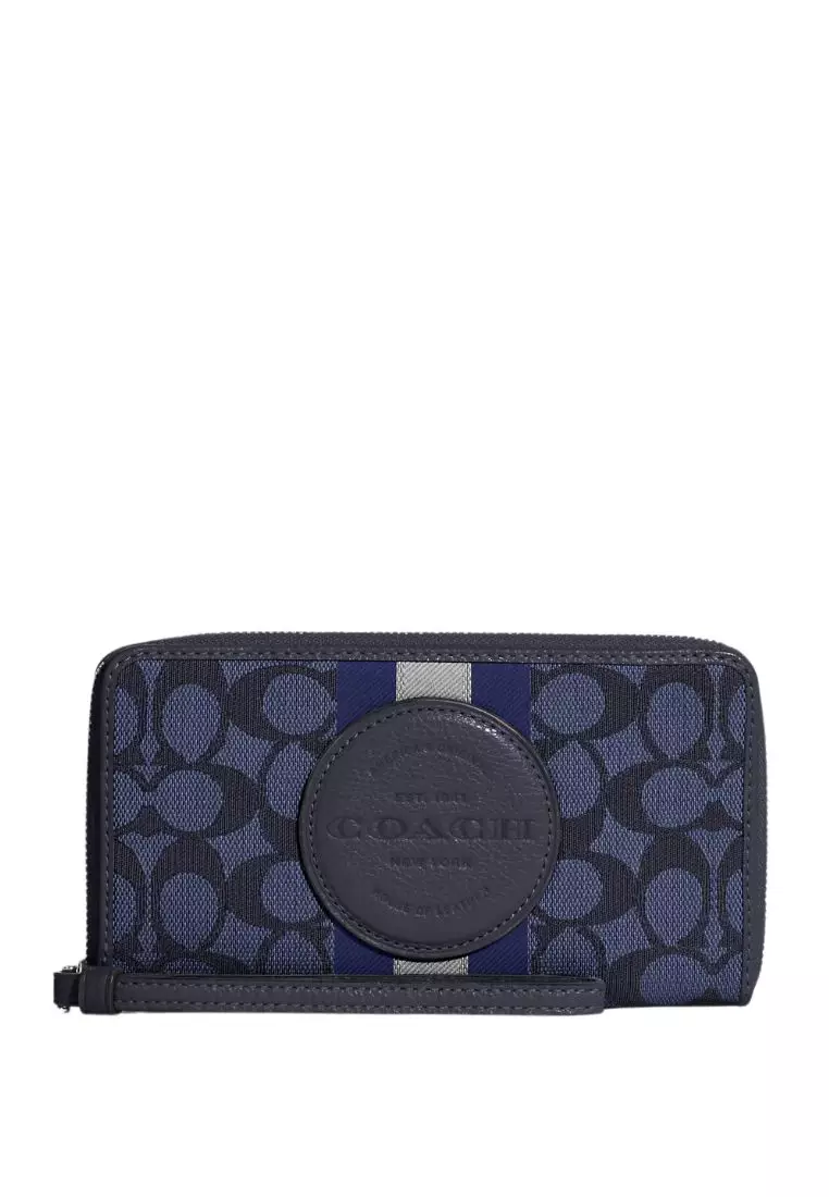Dempsey Large Phone Wallet In Signature Jacquard With Stripe And Coach Patch Midnight Navy