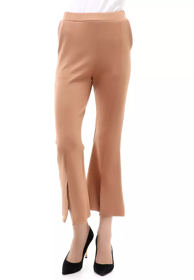 Jourel Long Pants Celana Panjang Casual Wanita Cutbray Split Comportable Material Scuba ORIGINAL - Milk Brown