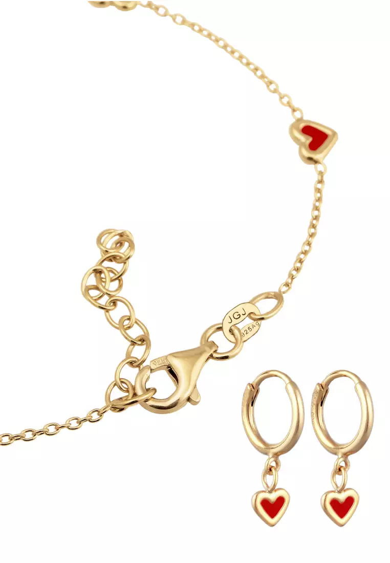 Set Perhiasan Perak 925 Wanita Heart Enamel Gold Pated