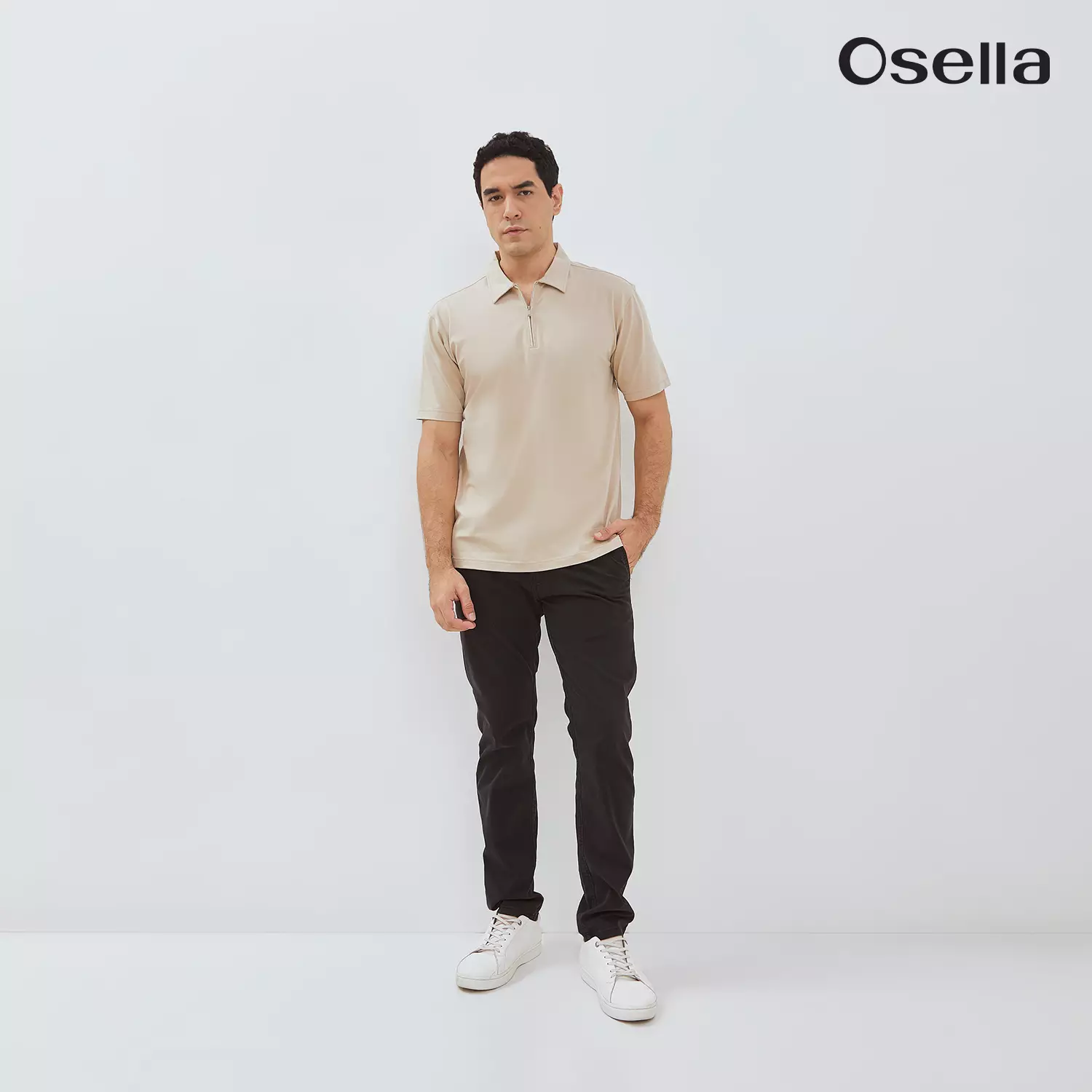 Osella Ultra-Soft Half-Zip Polo 2021660338 | Atasan Kaos Polo Lengan Pendek Pria