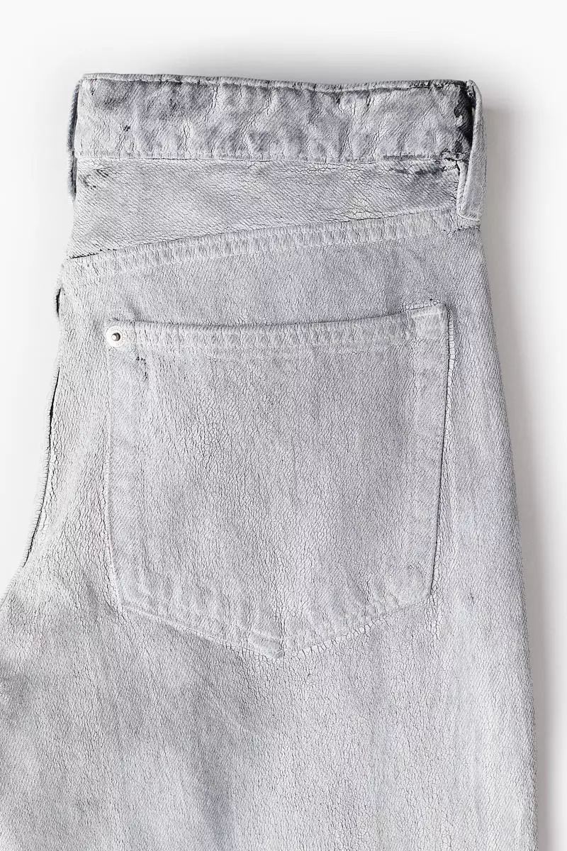 Crackled-look twill trousers