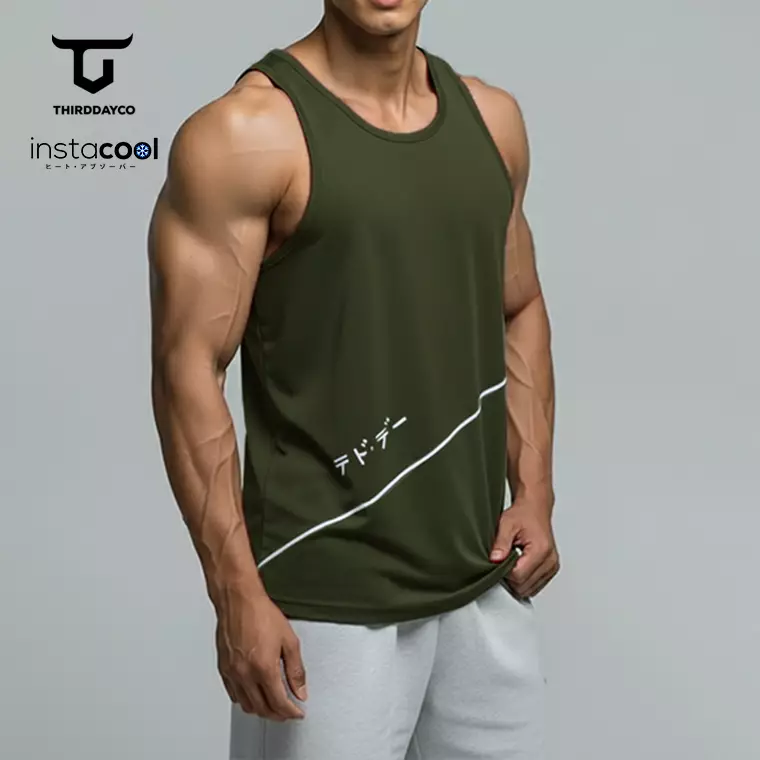 THIRDDAY Kaos Kutung Singlet Tank Top Gym instacool "diag cut katakana" SVN Army MTY67
