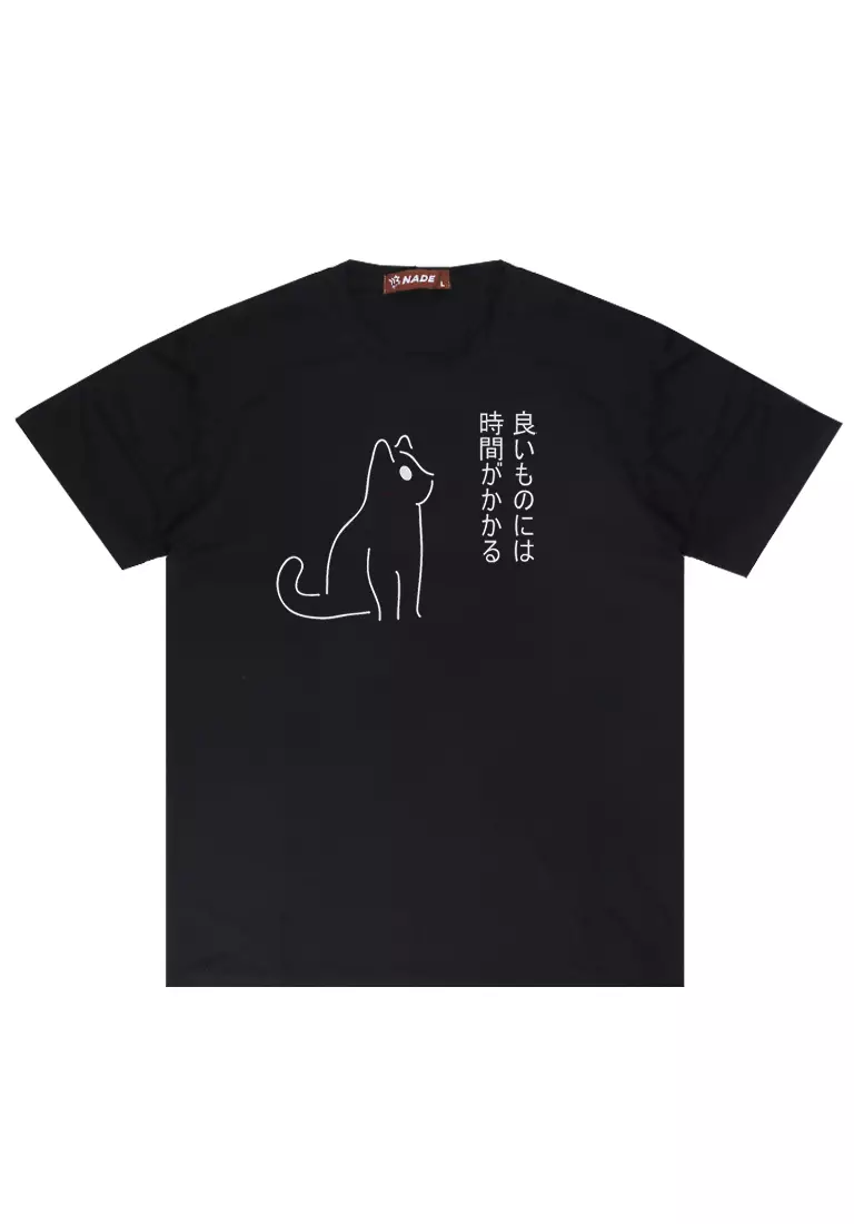 Nade NTC16 kaos anti kusut stretch komik anime kucing good things take time hitam