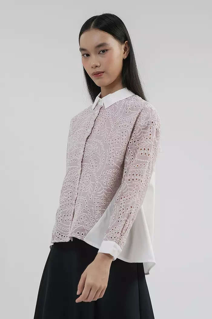 COTTONINK - Atasan Kemeja Wanita Pink Embroidered Badu #SpringCollection2025