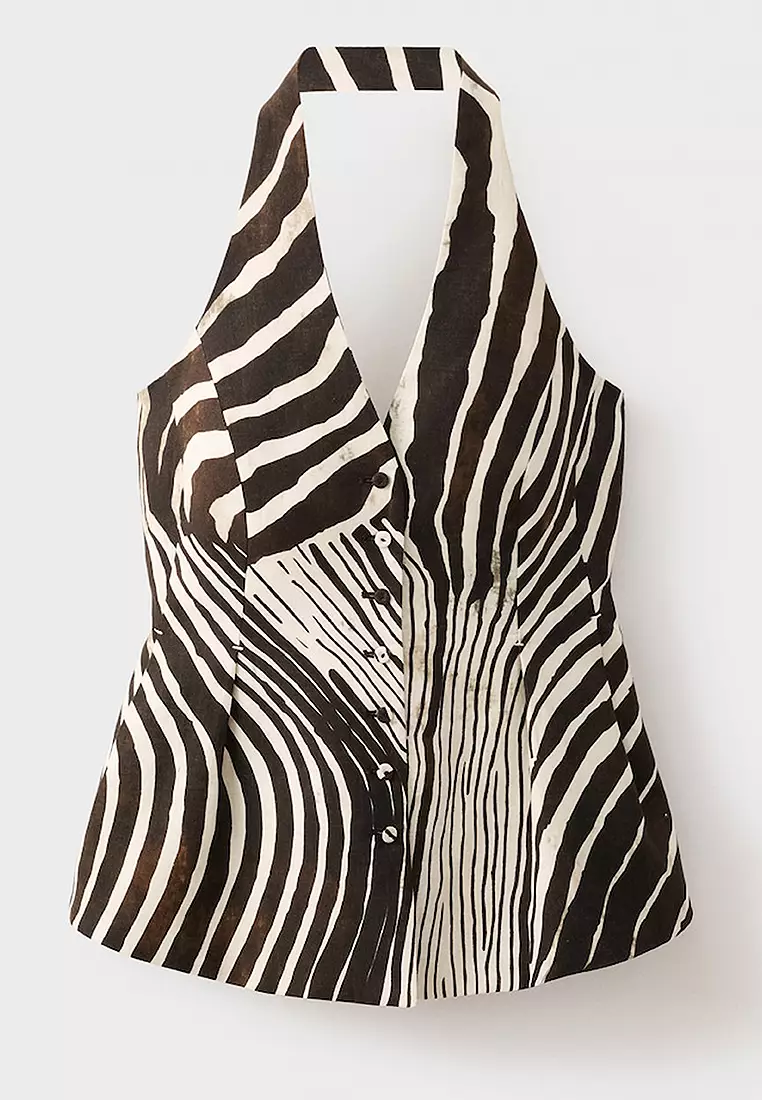 Zebra-Print Linen Waistcoat