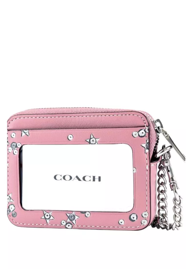 Zip Card Case With Star Print - Dusty Pink/Multi