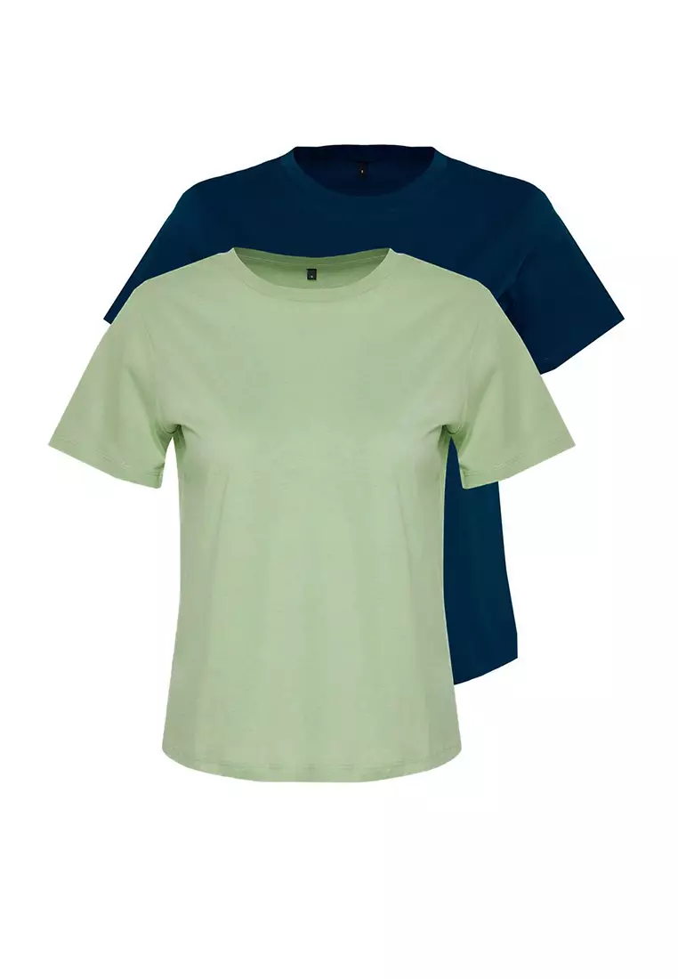 Petrol-Mint Crew Neck 2-Pack Knitted T-Shirt