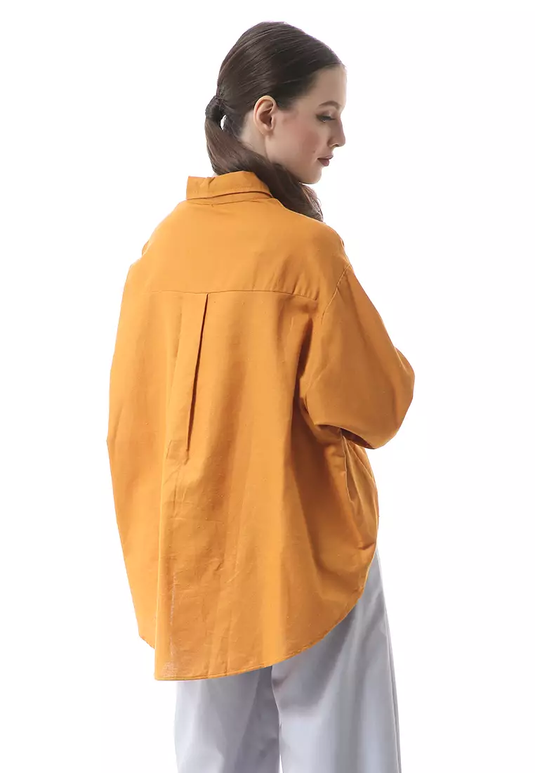 Nandira Kemeja Atasan Wanita Oversize Motif Polos Long Sleeve - Bata